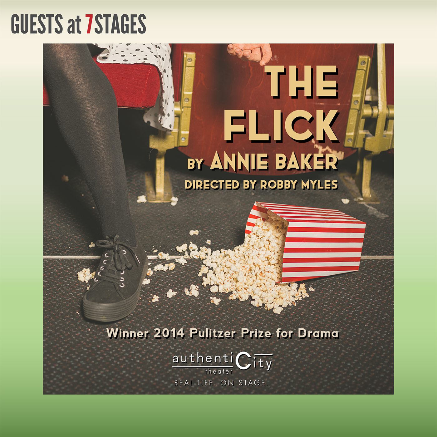 7 Stages guests. The Flick by Annie Baker. Directed by Robby Myles. Winner 2014 Pulitzer Prize for drama. Authenticity Theatre. Real life. On stage.